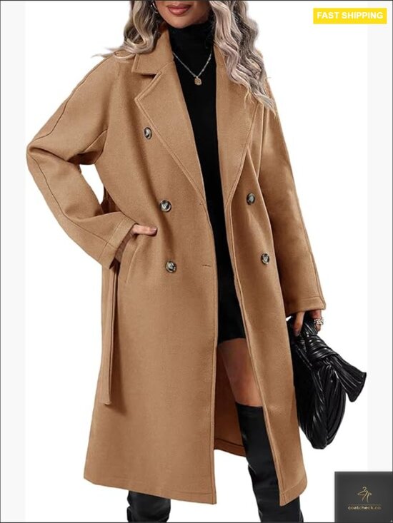Jackets & Blazers - Elegant Wool Pea Coat Double Breasted Mid-Long Winter Overcoat with Belt